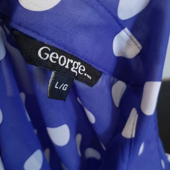 George Polka Dot Blouse Sheer Buttoned Long Sleeve Tie Cuff Flowy Top - Picture 13 of 15